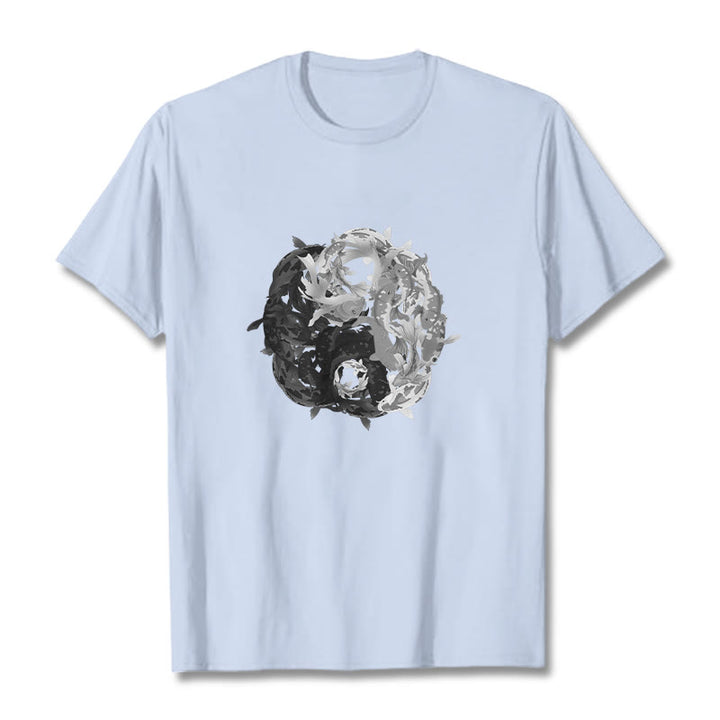 Maglietta in cotone con combinazione di Buddha Stones Yin Yang Koi Fish - Ciano chiaro - 2XL - image 21