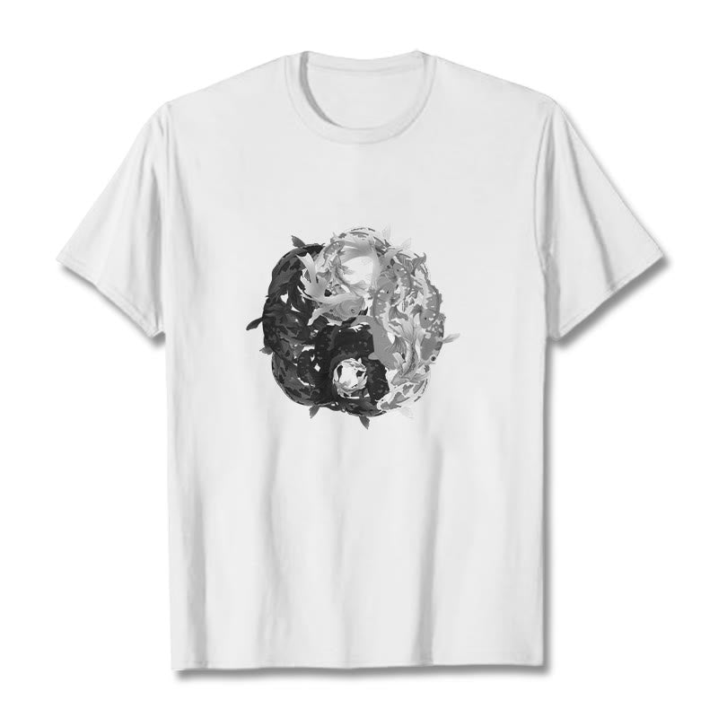 Maglietta in cotone con combinazione di Buddha Stones Yin Yang Koi Fish - image 1