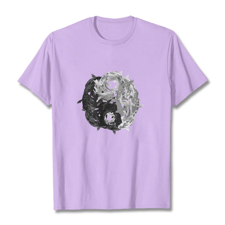 Maglietta in cotone con combinazione di Buddha Stones Yin Yang Koi Fish - image 33