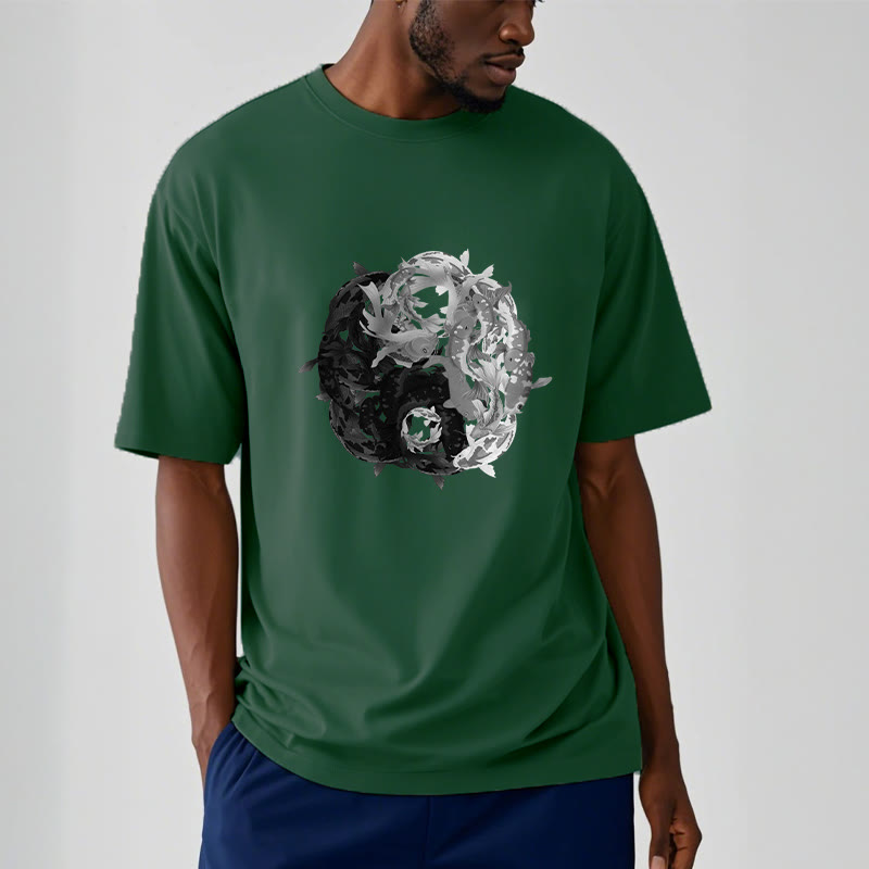 Maglietta in cotone con combinazione di Buddha Stones Yin Yang Koi Fish - image 17