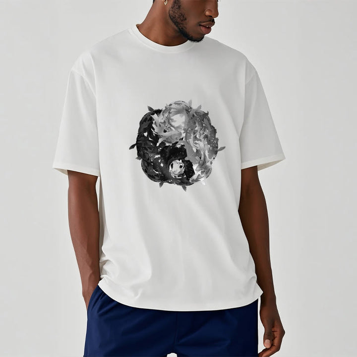 Maglietta in cotone con combinazione di Buddha Stones Yin Yang Koi Fish - image 5