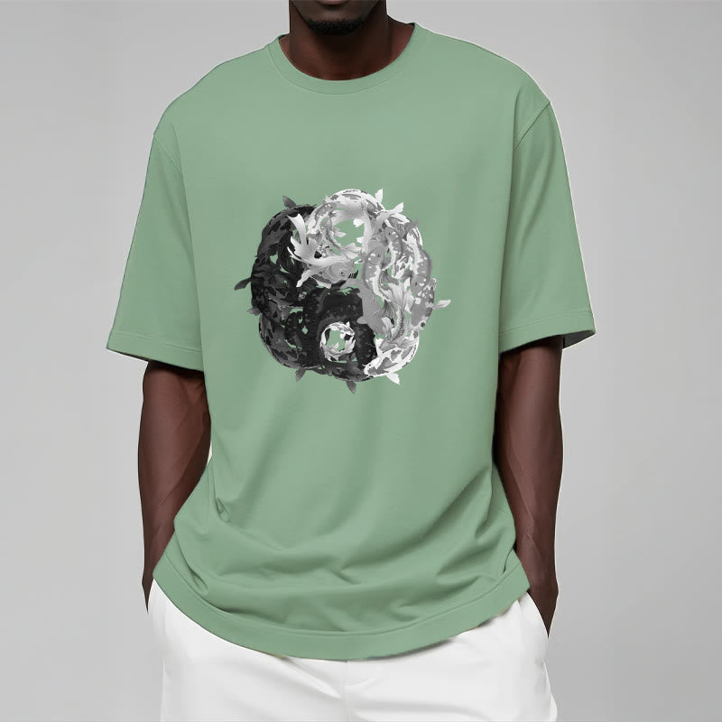 Maglietta in cotone con combinazione di Buddha Stones Yin Yang Koi Fish - image 29