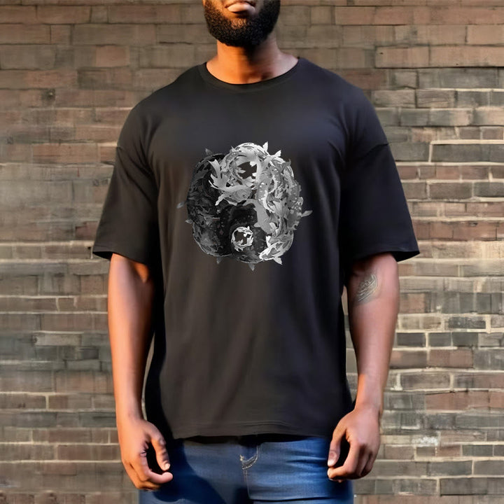 Maglietta in cotone con combinazione di Buddha Stones Yin Yang Koi Fish - image 12