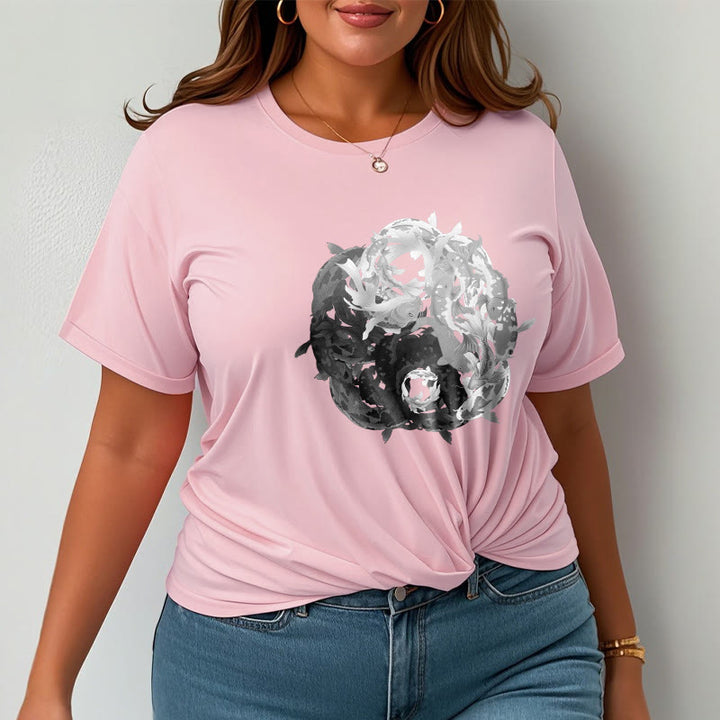 Maglietta in cotone con combinazione di Buddha Stones Yin Yang Koi Fish - image 38