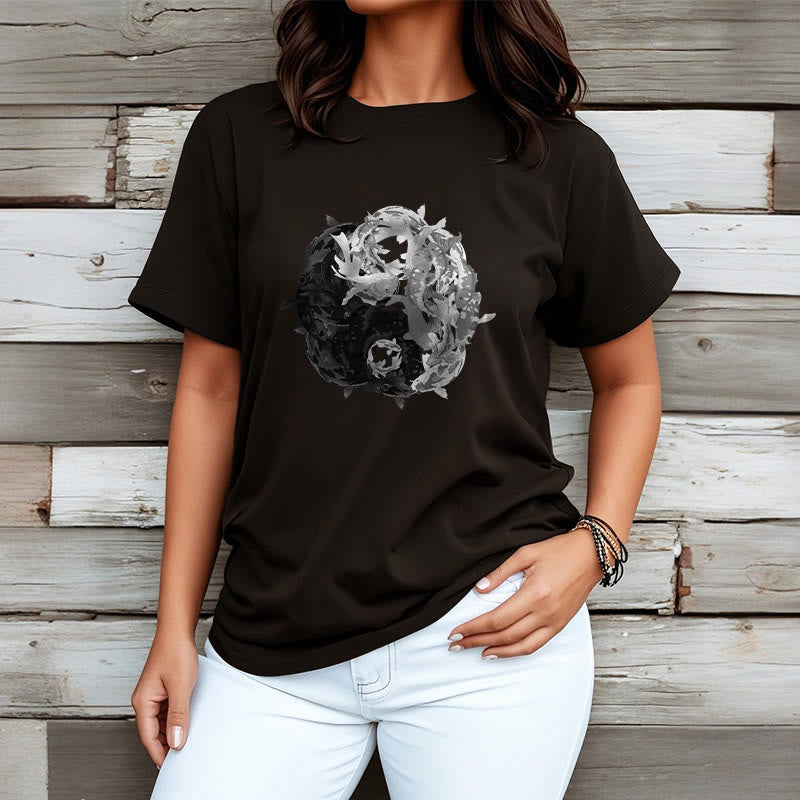 Maglietta in cotone con combinazione di Buddha Stones Yin Yang Koi Fish - image 12