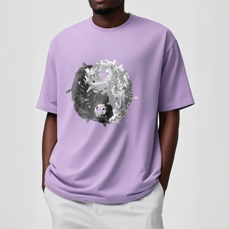 Maglietta in cotone con combinazione di Buddha Stones Yin Yang Koi Fish - image 32