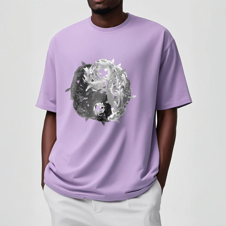 Maglietta in cotone con combinazione di Buddha Stones Yin Yang Koi Fish - image 33