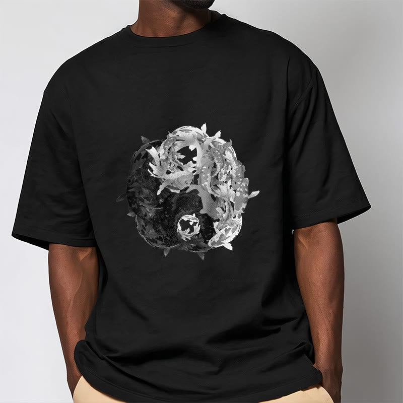 Maglietta in cotone con combinazione di Buddha Stones Yin Yang Koi Fish - image 10
