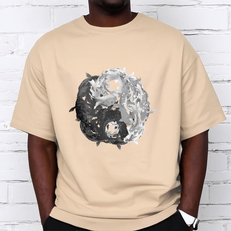 Maglietta in cotone con combinazione di Buddha Stones Yin Yang Koi Fish - image 24