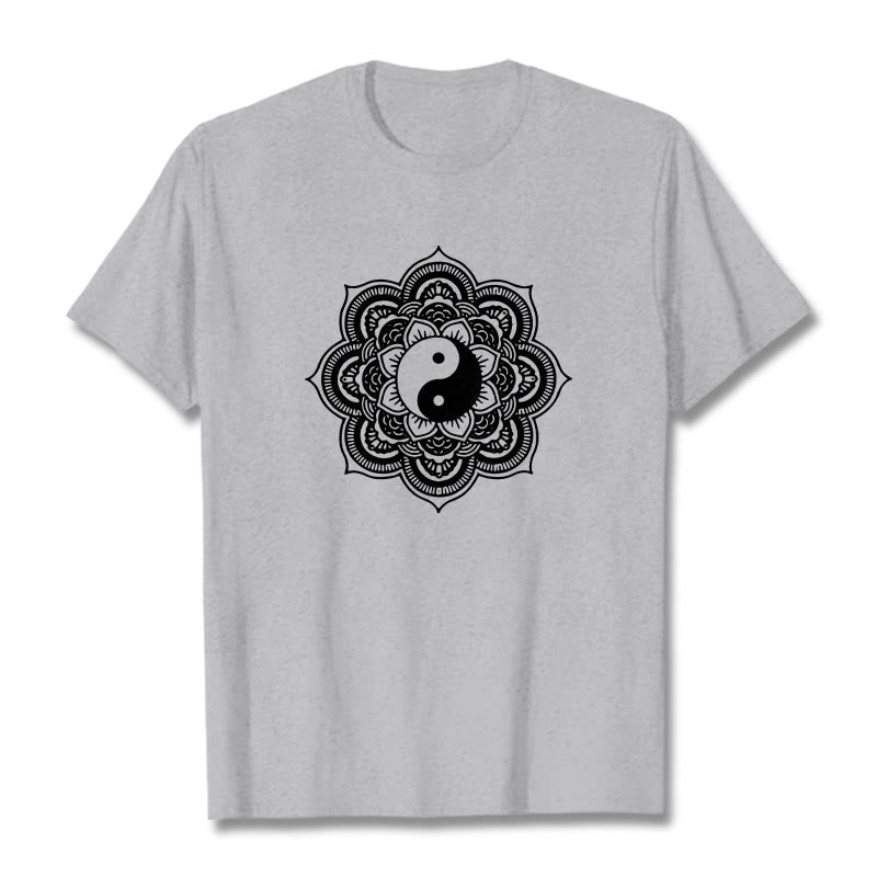 Maglietta in cotone con Buddha Stones Mandala Yin Yang - Grigio chiaro - 2XL - image 32