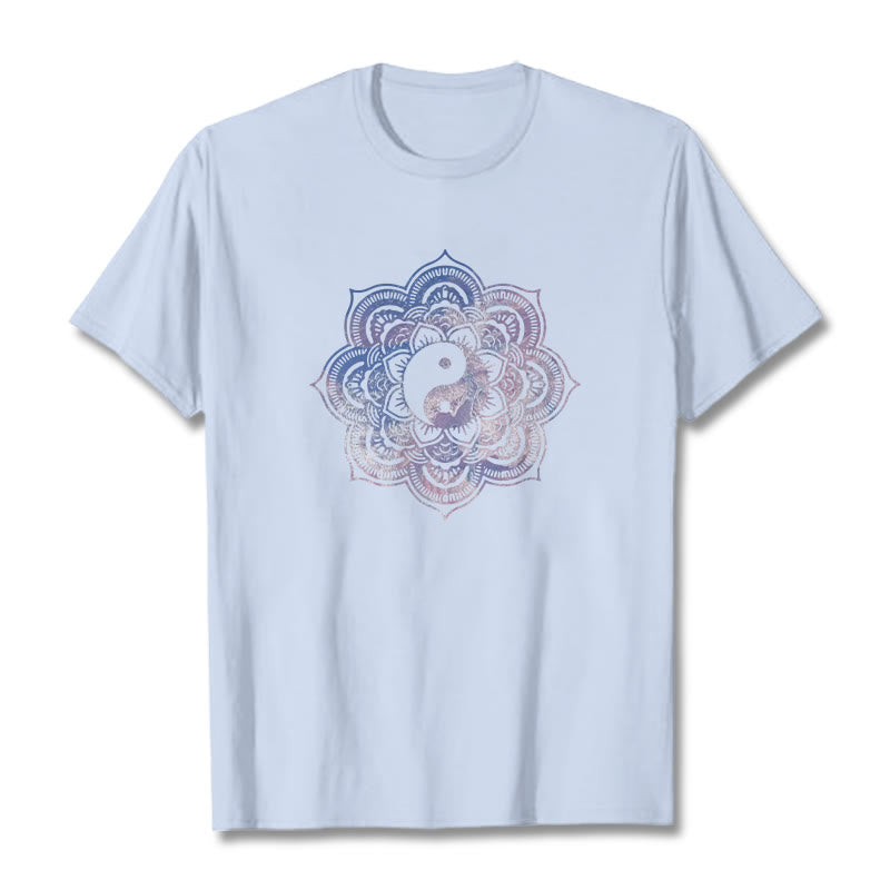 Maglietta in cotone con Buddha Stones Mandala Yin Yang - Ciano chiaro - 2XL - image 1