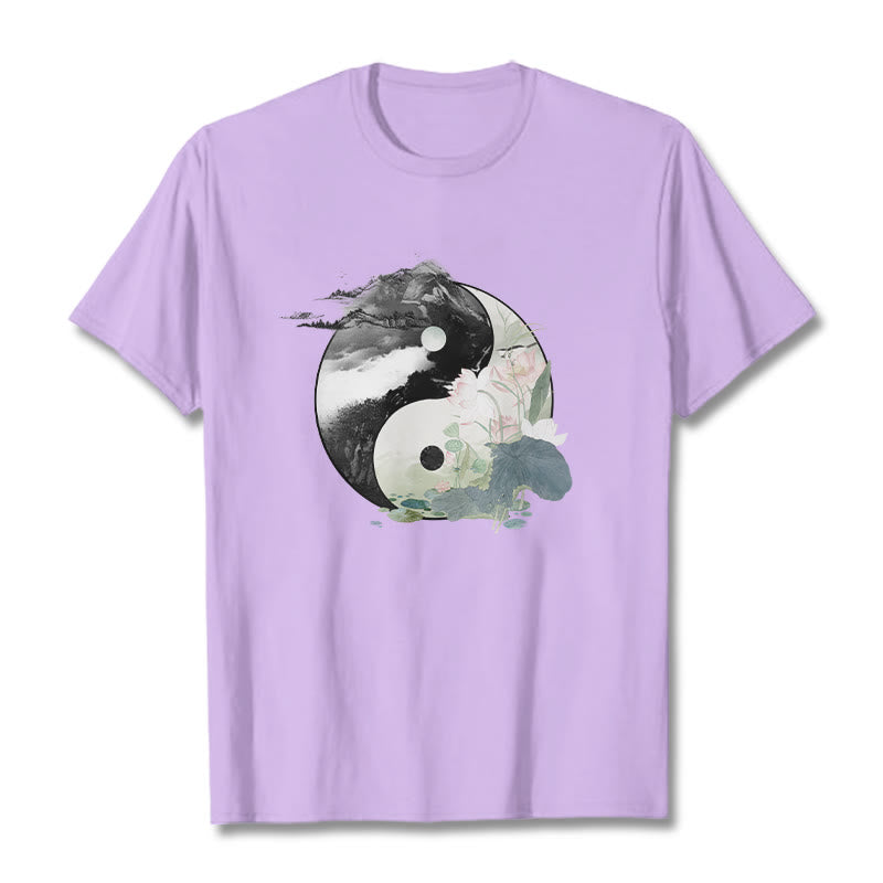 Maglietta in cotone con pittura a inchiostro di foglie di loto , Buddha Stones, Yin Yang - Prugna - 2XL - image 19