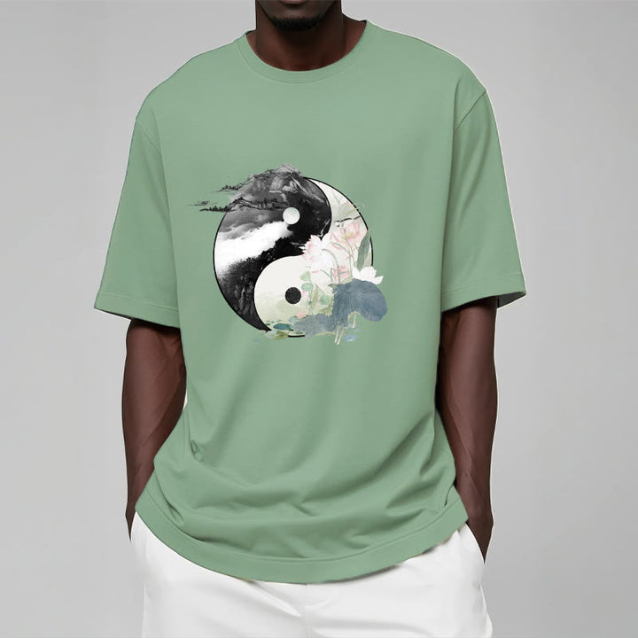 Maglietta in cotone con pittura a inchiostro di foglie di loto , Buddha Stones, Yin Yang - image 16