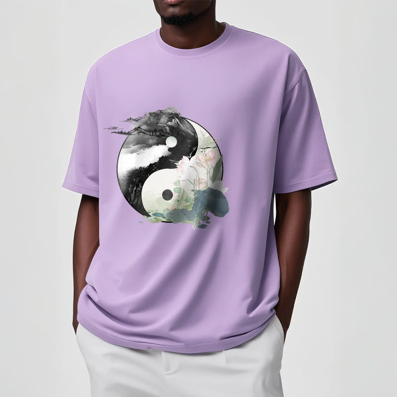 Maglietta in cotone con pittura a inchiostro di foglie di loto , Buddha Stones, Yin Yang - image 20