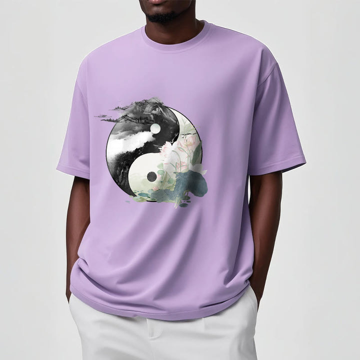 Maglietta in cotone con pittura a inchiostro di foglie di loto , Buddha Stones, Yin Yang - image 20