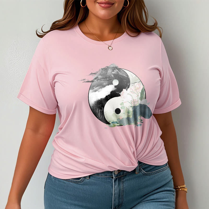 Maglietta in cotone con pittura a inchiostro di foglie di loto , Buddha Stones, Yin Yang - image 18