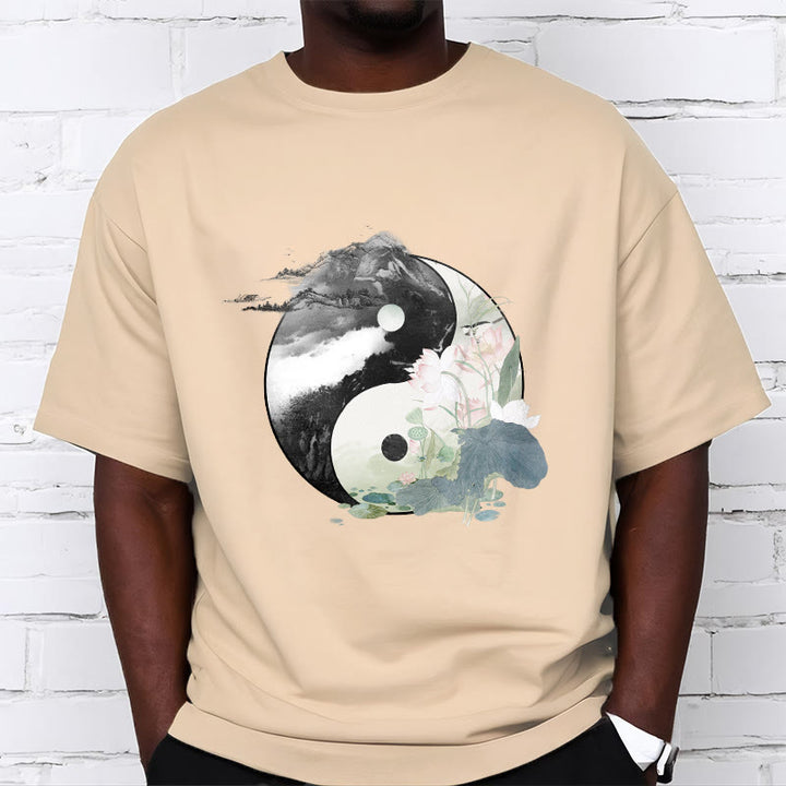 Maglietta in cotone con pittura a inchiostro di foglie di loto , Buddha Stones, Yin Yang - image 14