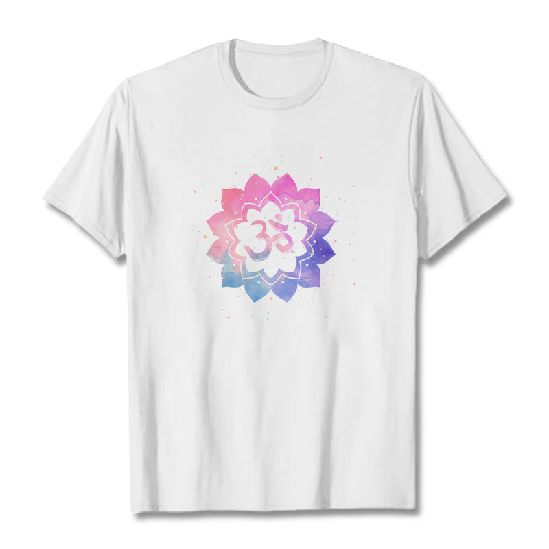 Maglietta in cotone con motivo Buddha Stones Om e Lotus colorato - Bianco - 2XL - image 1