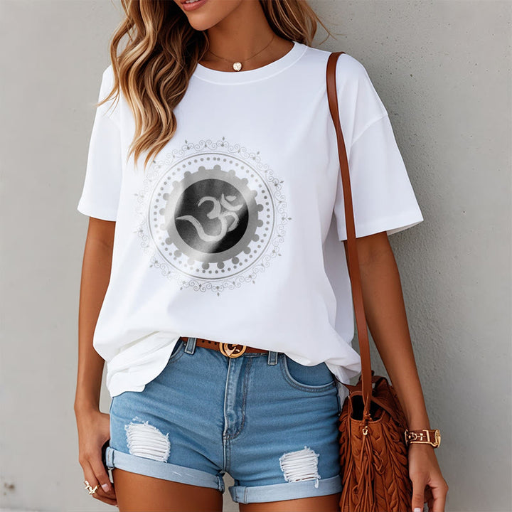 Maglietta in cotone con motivo Buddha Stones Om Mandala