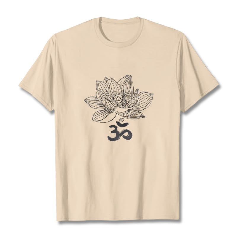 Maglietta in cotone con schizzo Buddha Stones Om Lotus