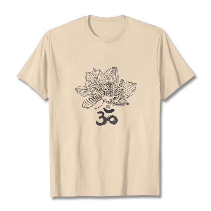 Maglietta in cotone con schizzo Buddha Stones Om Lotus