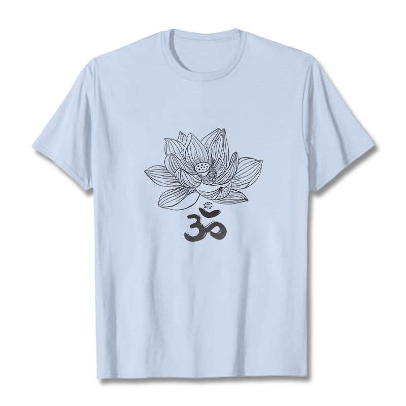 Maglietta in cotone con schizzo Buddha Stones Om Lotus