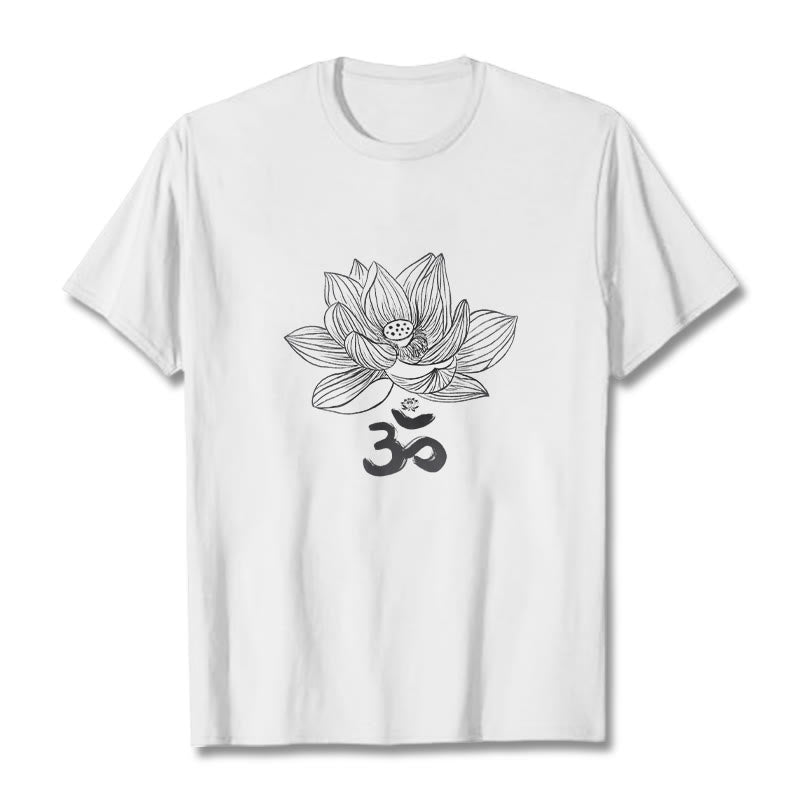 Maglietta in cotone con schizzo Buddha Stones Om Lotus