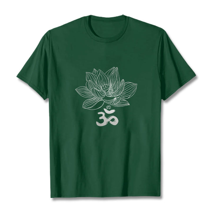 Maglietta in cotone con schizzo Buddha Stones Om Lotus - Verde foresta - 2XL - image 9