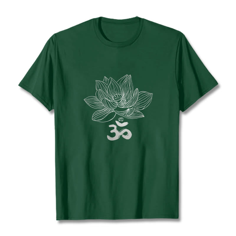 Maglietta in cotone con schizzo Buddha Stones Om Lotus
