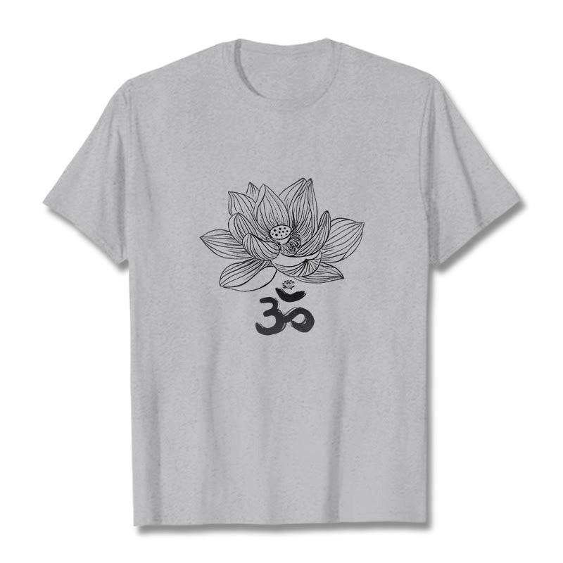 Maglietta in cotone con schizzo Buddha Stones Om Lotus