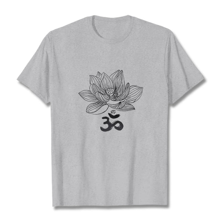 Maglietta in cotone con schizzo Buddha Stones Om Lotus