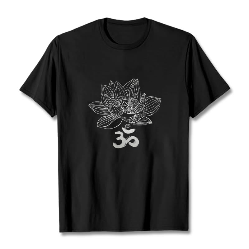 Maglietta in cotone con schizzo Buddha Stones Om Lotus