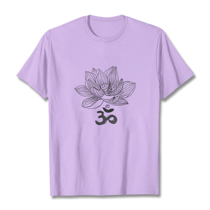 Maglietta in cotone con schizzo Buddha Stones Om Lotus