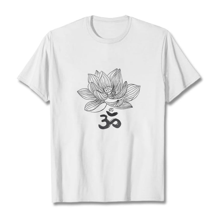 Maglietta in cotone con schizzo Buddha Stones Om Lotus