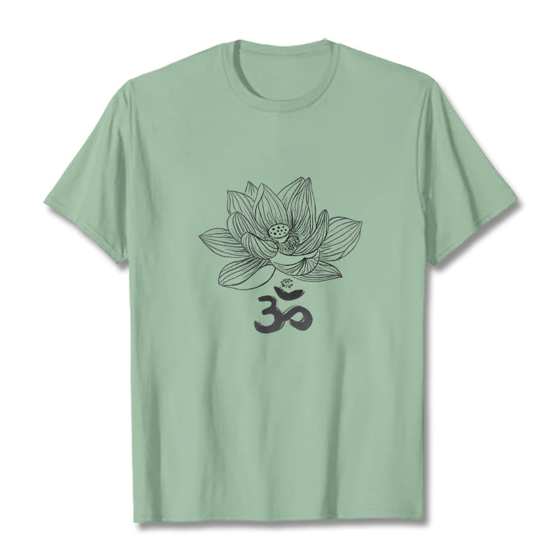 Maglietta in cotone con schizzo Buddha Stones Om Lotus
