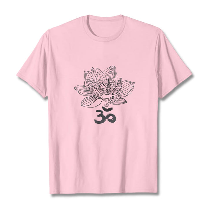 Maglietta in cotone con schizzo Buddha Stones Om Lotus