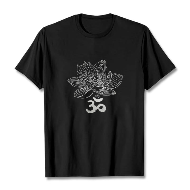 Maglietta in cotone con schizzo Buddha Stones Om Lotus