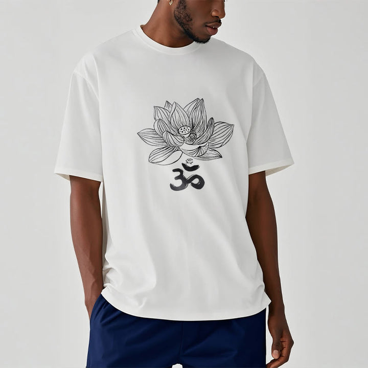 Maglietta in cotone con schizzo Buddha Stones Om Lotus