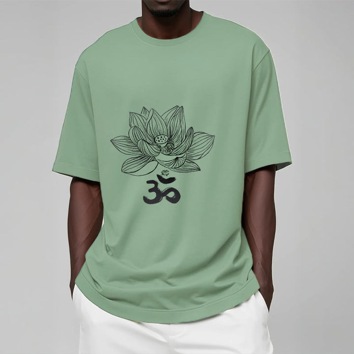 Maglietta in cotone con schizzo Buddha Stones Om Lotus