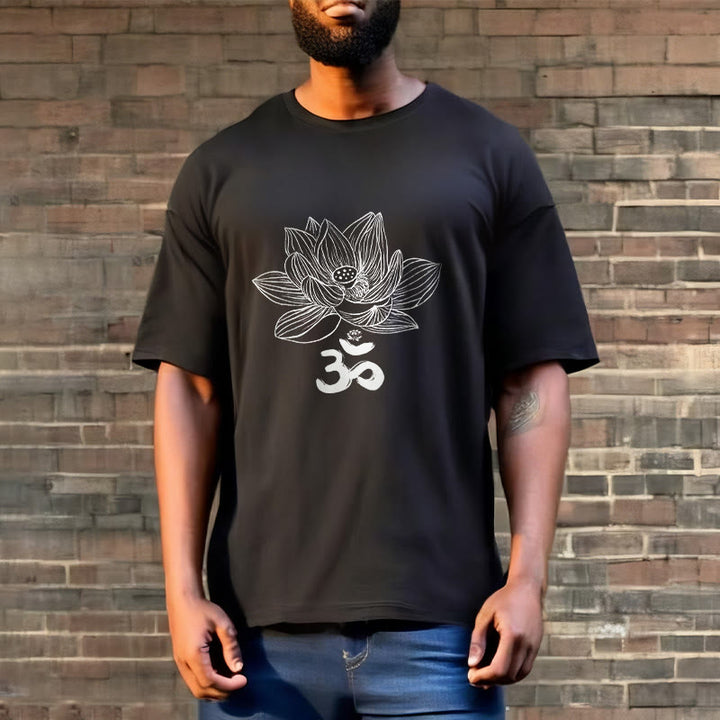 Maglietta in cotone con schizzo Buddha Stones Om Lotus