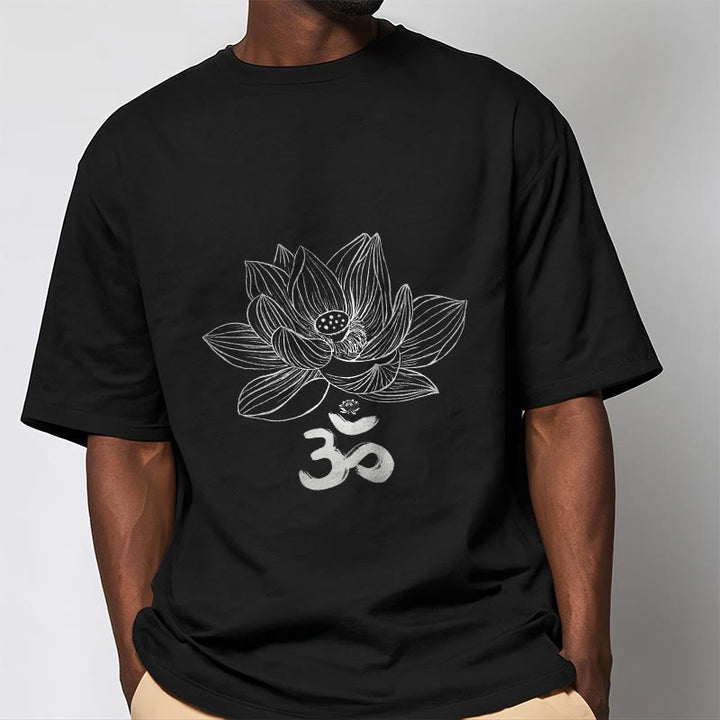 Maglietta in cotone con schizzo Buddha Stones Om Lotus