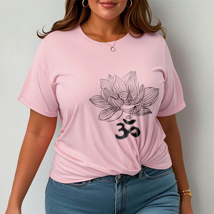 Maglietta in cotone con schizzo Buddha Stones Om Lotus