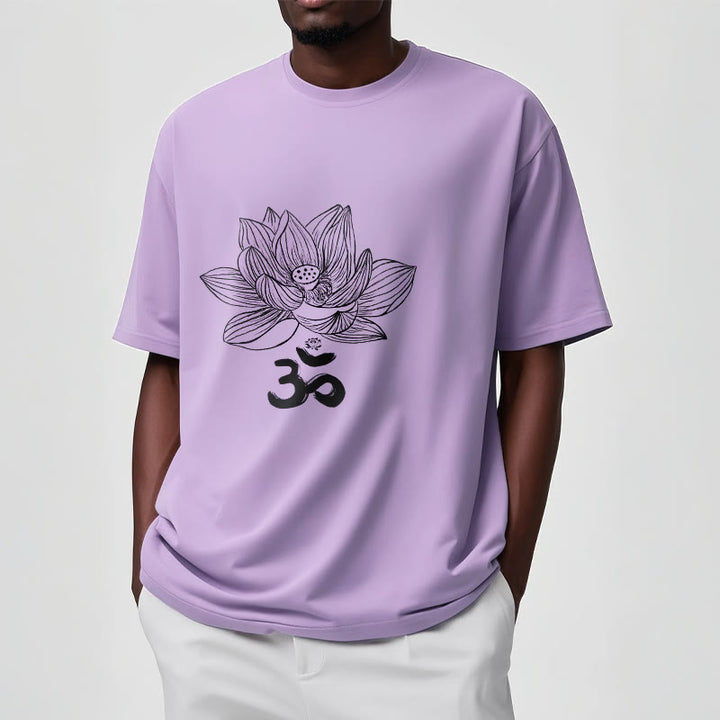 Maglietta in cotone con schizzo Buddha Stones Om Lotus