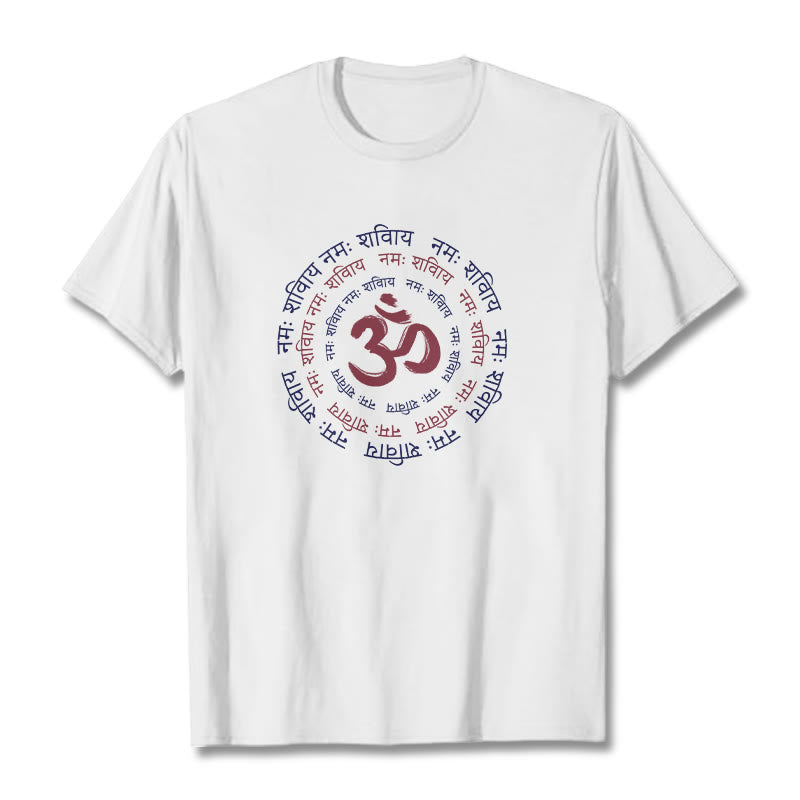 Maglietta in cotone con carattere mantra OM Buddha Stones Sanscrito - Bianco - 2XL - image 1