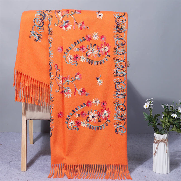 Scialle in poliestere con Buddha Stones, fiori colorati, stile etnico, ricamo, nappa, sciarpa da viaggio invernale e accogliente