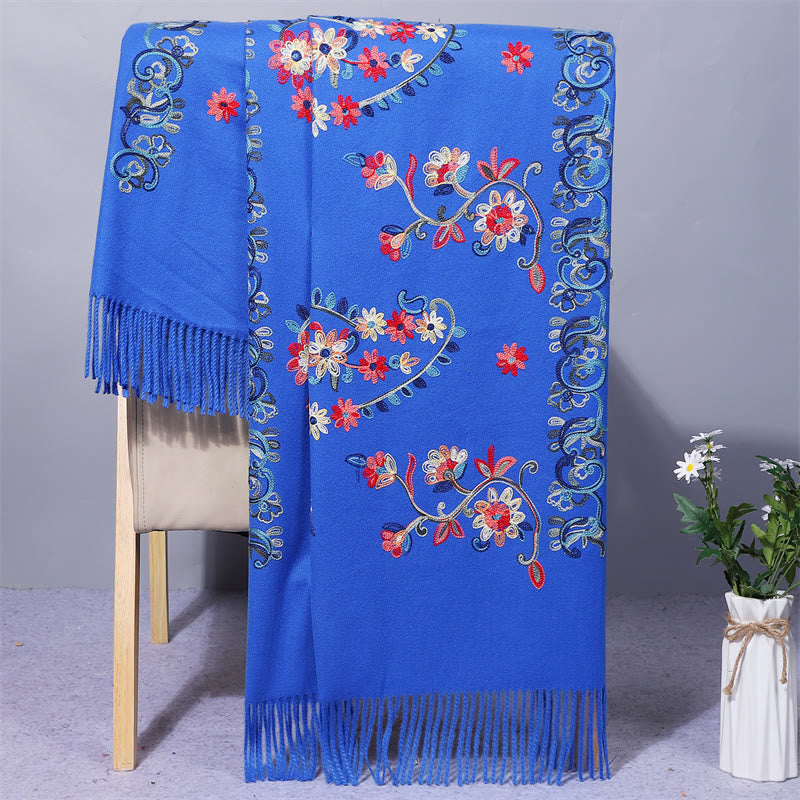 Scialle in poliestere con Buddha Stones, fiori colorati, stile etnico, ricamo, nappa, sciarpa da viaggio invernale e accogliente - DodgerBlue - 200*70cm - image 6