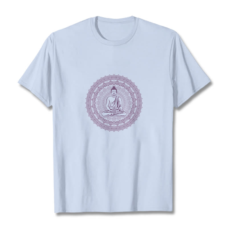 Maglietta in cotone con mandala Buddha Stones Buddha - Ciano chiaro - 2XL - image 15
