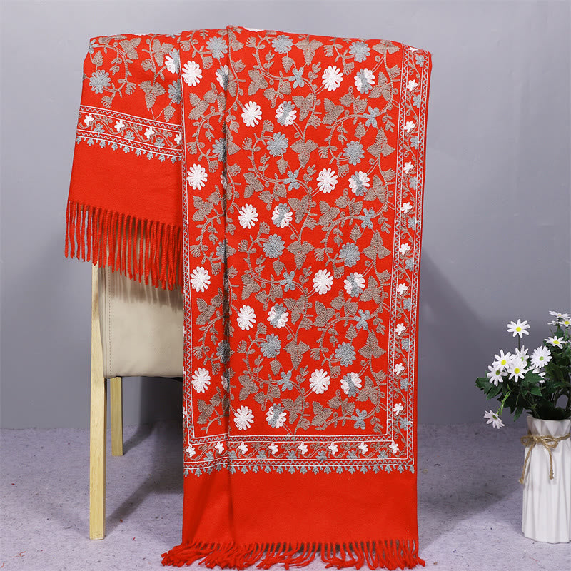 Scialle in poliestere con Buddha Stones , fiori di anacardi, ricamo con nappa, sciarpa da viaggio invernale e calda - Arancione Rosso - 200*70cm - image 10
