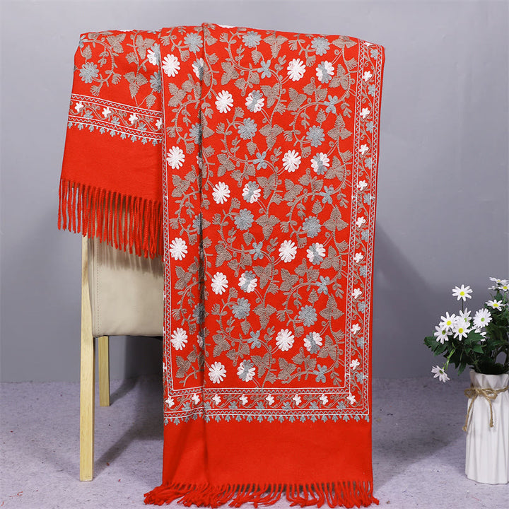 Scialle in poliestere con Buddha Stones , fiori di anacardi, ricamo con nappa, sciarpa da viaggio invernale e calda - Arancione Rosso - 200*70cm - image 10