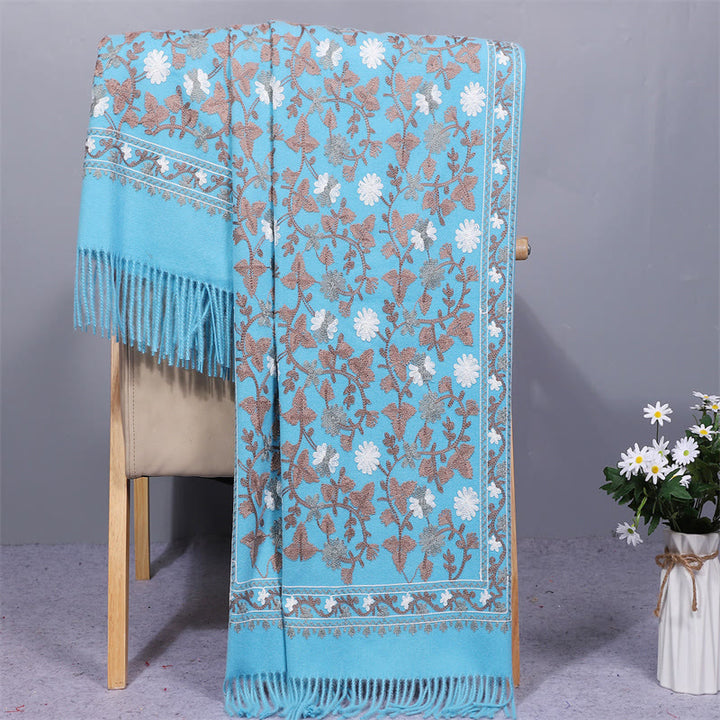 Scialle in poliestere con Buddha Stones , fiori di anacardi, ricamo con nappa, sciarpa da viaggio invernale e calda